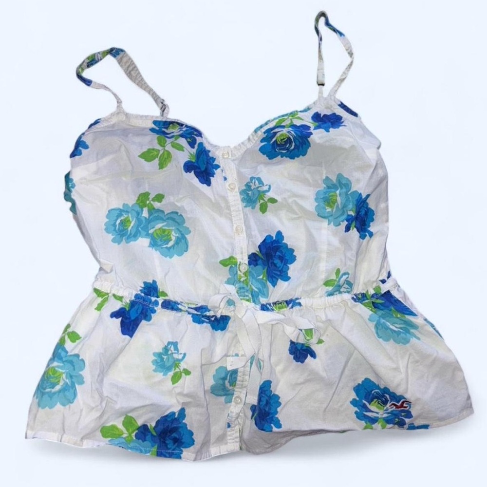 Hollister White Floral Camisole with Blue & Green Print.